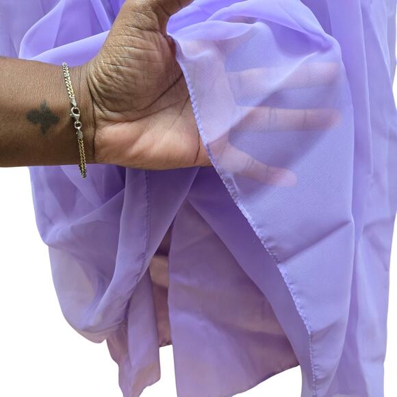 Dessy Creations Vintage 70s Purple Sheer Chiffon Pleated Puff Sleeve Gown 10 - Picture 6 of 12